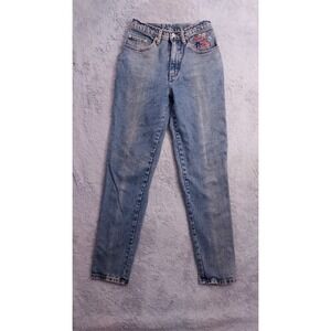Vintage Pepe Jeans Womens Size 7/8 26x30‎ Embroidered Flower Print Blue Faded
